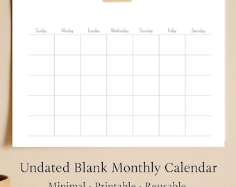 Undated Monthly Planner Printable | Printable Monthly Calendar | Minimalist Calendar | Blank Monthly Calendar | Monthly Habit Tracker PDF