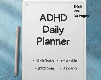 Planner giornaliero ADHD in formato PDF (30 pagine) / Modello E-Ink non datato per reMarkable, Supernote, Kindle Scribe e BOOX / Layout giornaliero minimale a basso stimolo