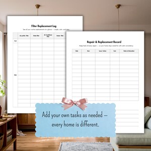 Monthly maintenance checklist printable sheet, add your own home care tasks, minimalist layout in natural light living room