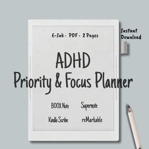 ADHS Prioritäten- & Fokusplaner | tägliche ADHS Aufgaben Vorlage für reMarkable, Supernote, Kindle Scribe | Minimales 2-Seiten E-Ink PDF