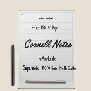 Apuntes minimalistas de Cornell para tinta electrónica / Apuntes de estudio y conferencias de 40 páginas en PDF / reMarkable, Supernote, Kindle Scribe / Papel sencillo para tomar notas