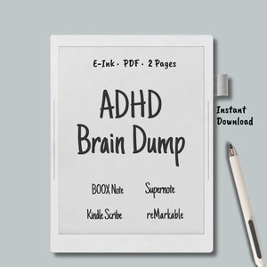 ADHD Brain Dump PDF | 2-Page Minimalist E-Ink Template for reMarkable, Supernote & Kindle Scribe | Clarity Planner