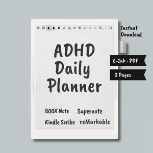 ADHD Daily Planner PDF for E-Ink | Minimal 2-Page Layout | reMarkable 2, Supernote & Kindle Scribe Planner