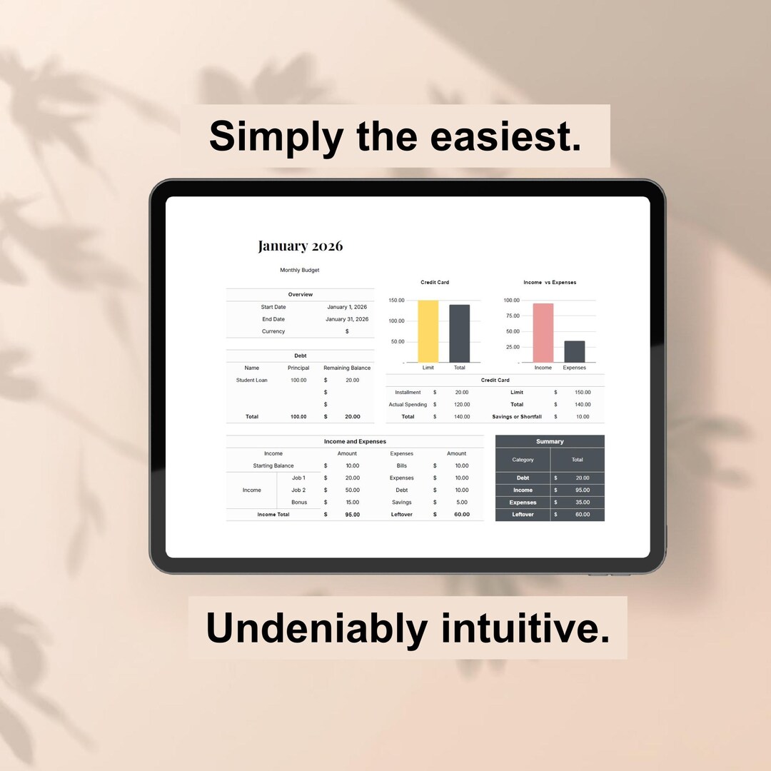 Simple Monthly Budget Spreadsheet for Excel & Google Sheets | Minimal ...