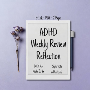 ADHD Weekly Review & Reflection E-Ink Planner | Low-Stim Digital Template for reMarkable, Supernote, Kindle Scribe | ADHD Weekly Reset PDF
