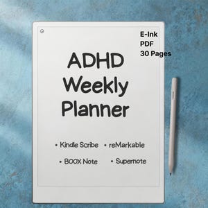 ADHD Weekly Planner for E-Ink Tablets | Minimal Low-Stim Weekly Spread | Compatible with reMarkable, Supernote, Kindle Scribe