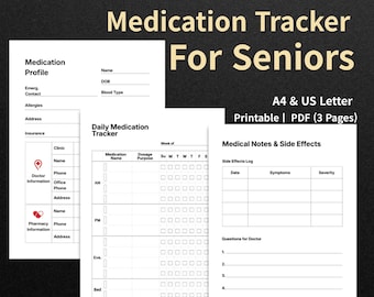 Medication Tracker Printable for Seniors, Large Print Daily Pill Log for Elderly, 3 Page Color Coded Medicine Tracker, Caregiver Gift