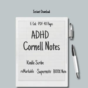 Notas de Cornell para TDAH en tinta electrónica / Notas de Cornell digitales para concentrarse en PDF / Notas sin distracciones / reMarkable, Supernote y Kindle Scribe