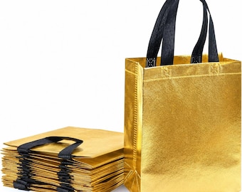 Sacchetti regalo metallizzati dorati con manici, borse tote lucide riutilizzabili per bomboniere, sacchetti di benvenuto lucidi per damigelle d'onore, confezione da 10 sacchetti.