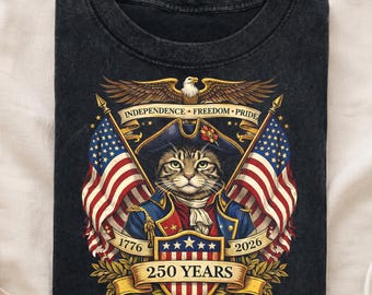 250th Anniversary USA Cat Shirt, Patriotic Cat 1776-2026 Tee, American Flag Cat Shirt, Independence Day Tee, Vintage 4th Of July Cat Shirt