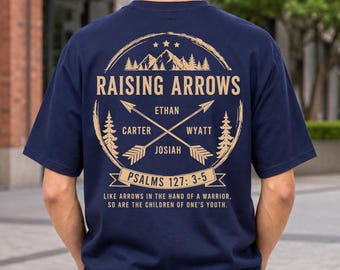 Custom Dad Of Arrows Shirt, Personalized Kids Name Shirt, Religious Father Graphic Tee, Christian Papa Gift Shirt, Fathers Day Graphic Tee