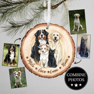 Custom Pet Family Watercolour Portrait Bauble, Pet Portrait of Dogs & Cats Christmas Gift for Pet Lovers