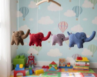 Handmade Wool Felt Elephant  | Colorful Nursery Decor, Set of 4