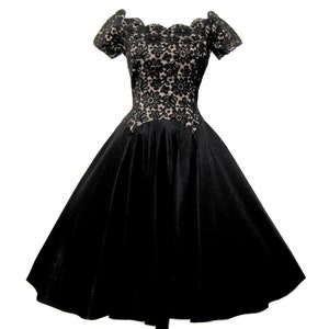 1950s Black Illusion Lace Beaded Gown