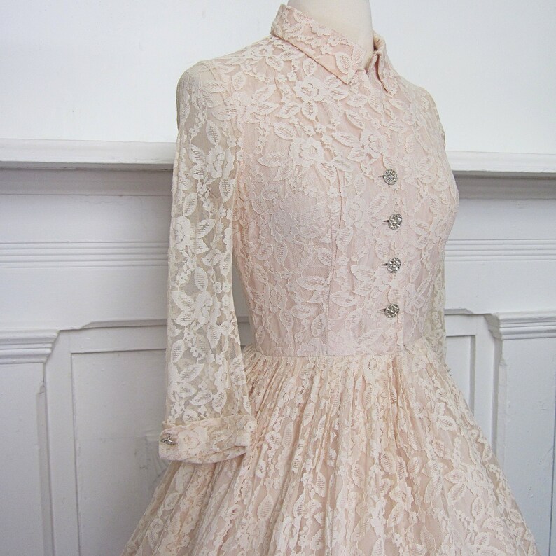 1950s Ivory Illusion Lace Wedding Dress