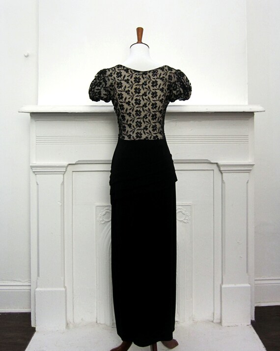 1940s Black Illusion Lace and Sequin Evening Gown - image 6