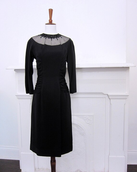 1950s-1960s Black Crepe Wiggle Dress