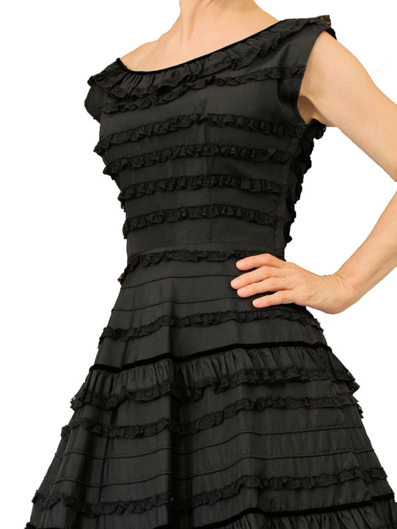 1950's Black Taffeta and Lace Dress