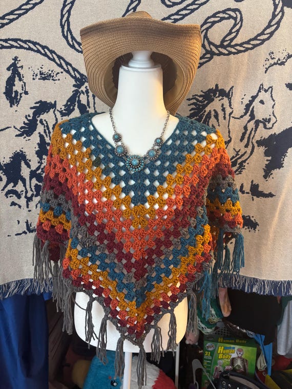 Southwest Sunset Multicolor Poncho - Etsy Israel display picture 1