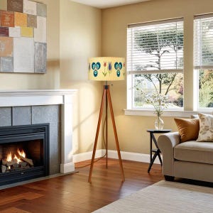 Tulip Tripod Floor Lamp | Botanical Linen Shade, Wood Base, Statement Lighting