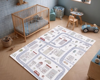 Playroom Rug: City Road Map, Nursery Rug, Kids Play Rug City Map, Road Map Rug for Kids Room, Car Track Rug, Nursery Play Mat,