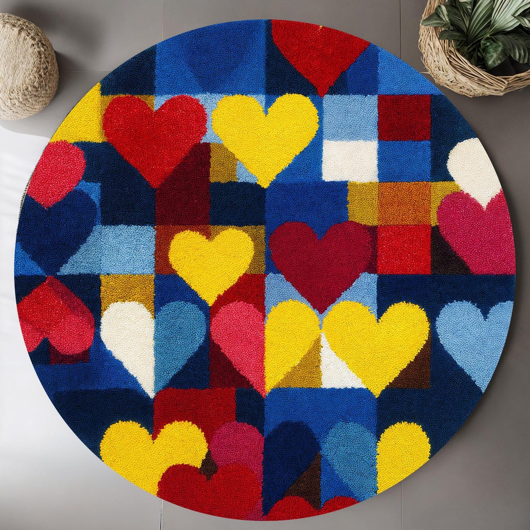Pattern Fun Rug Colorful Heart Pattern Washable Rug - Round Digital Print Rug for Kids ...