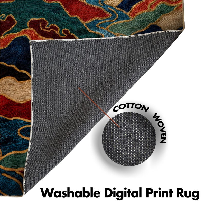 Digital Print Rug Designs Colorful Abstract Wave Rug, Modern Art Washable Rug, Multicolor Area ...
