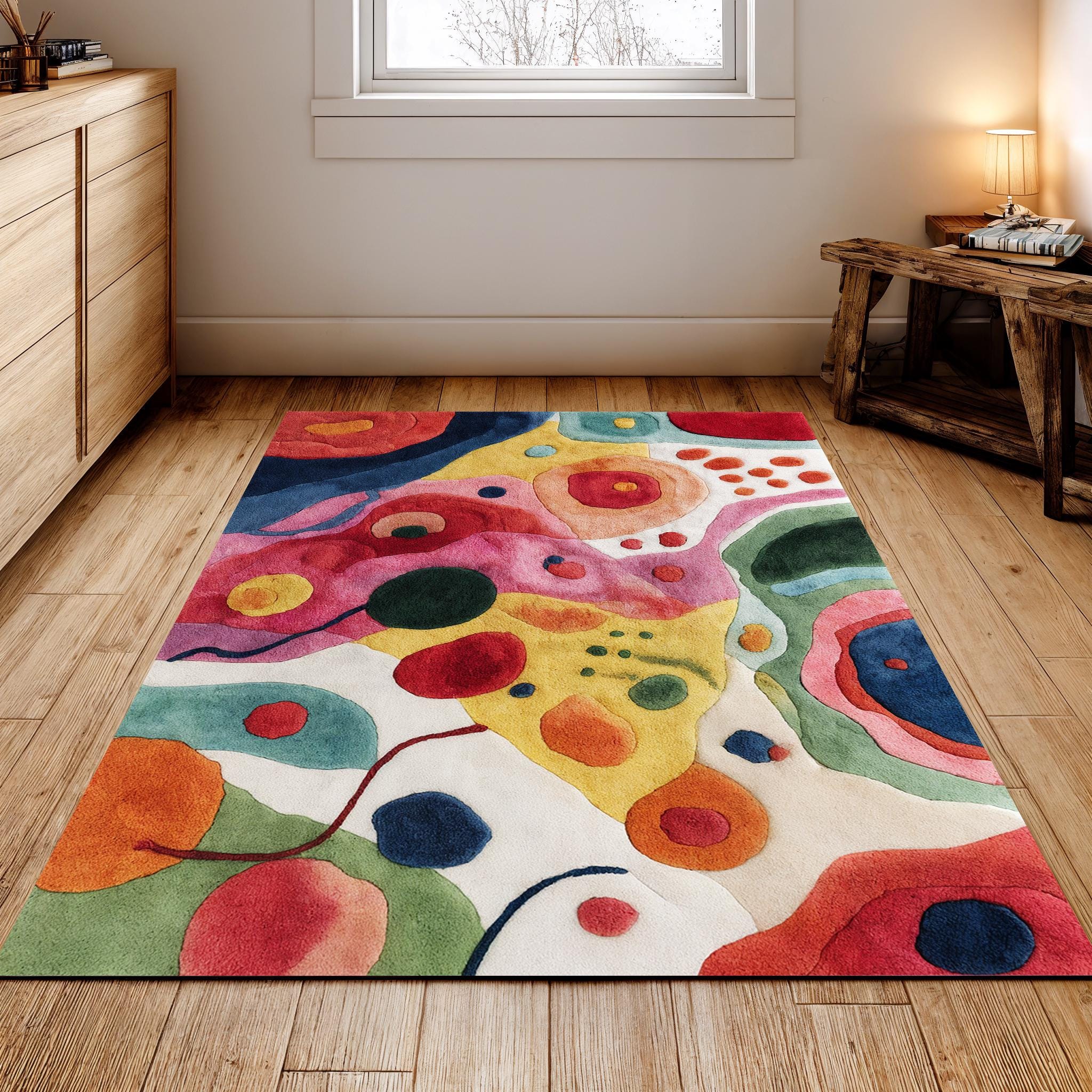 Colorful Abstract Rug Design Colorful Abstract Rug: Modern Art, Washable Design - Etsy