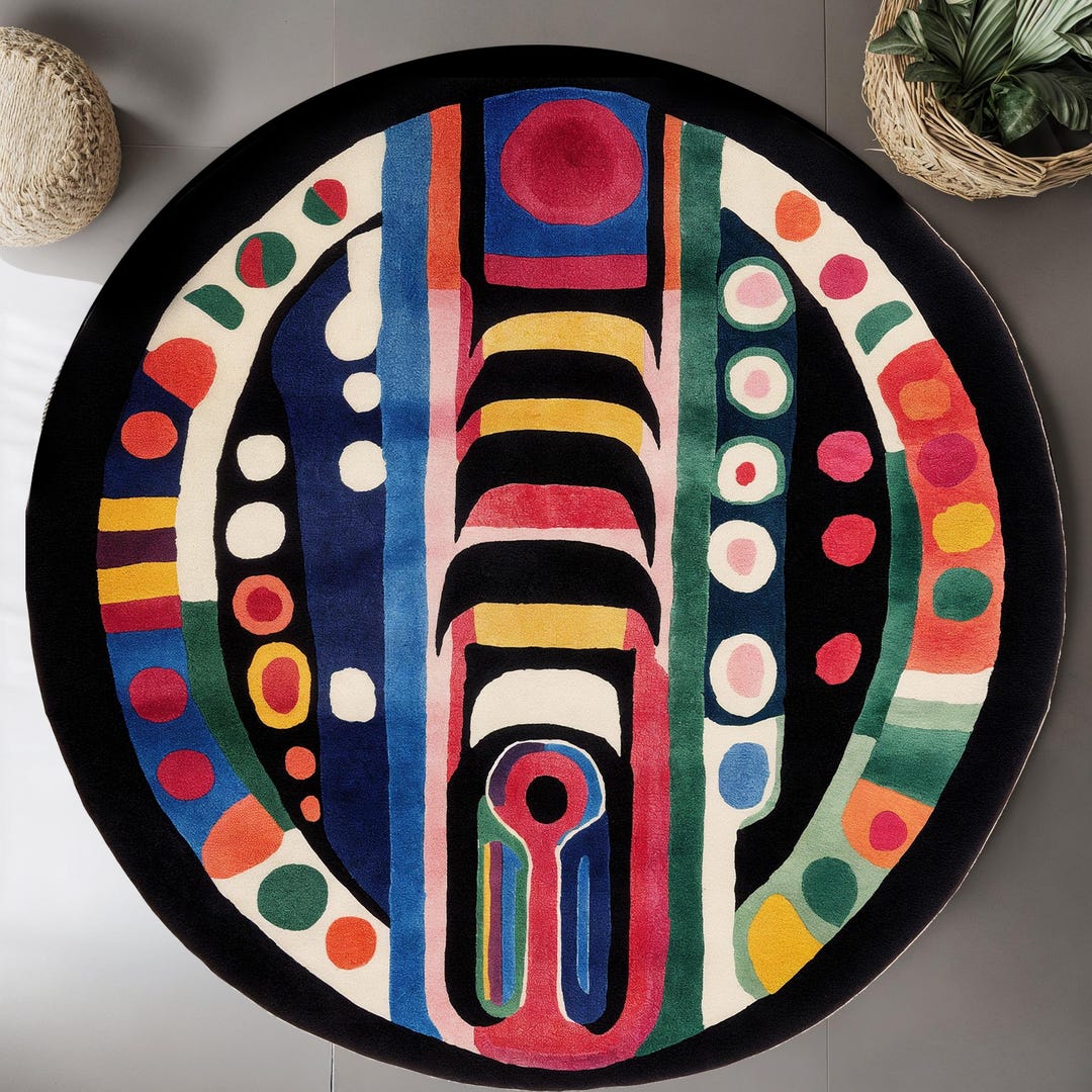 Digital Rug Abstract Round Digital Rug, Colorful Modern Art Floor Decor, Geometric ...