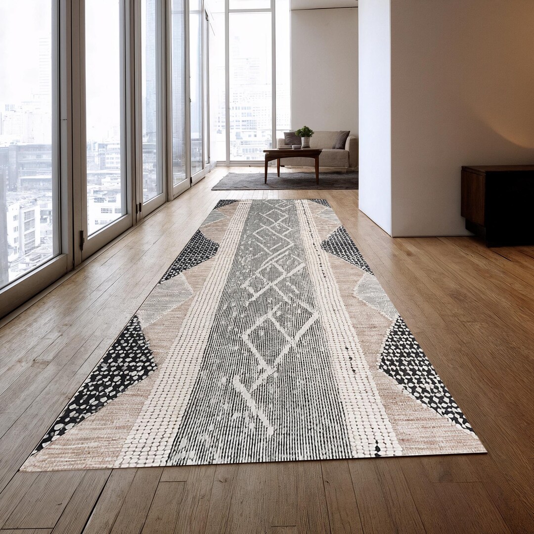 Modern Neutral Runner Rug, Gray Beige Washable Rug, Minimal Boho ...