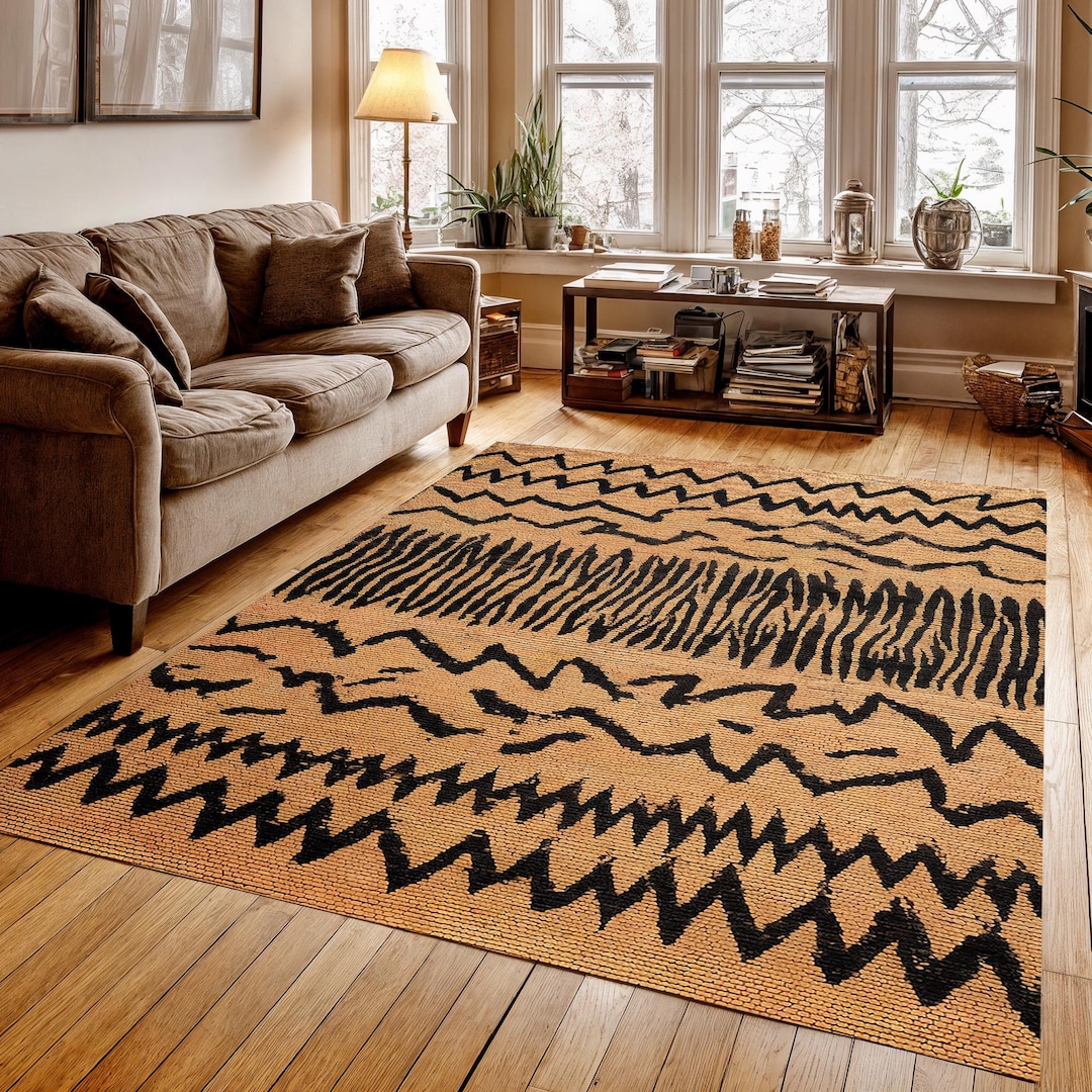 Tribal Boho Digital Rug, Neutral Ethnic Pattern Area Rug, Modern ...
