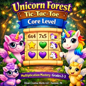 Unicorn Forest Tic‑Tac‑Toe • Lesson 2 Core Level •Digital Download • Grades 2–3 • Printable Math Activity