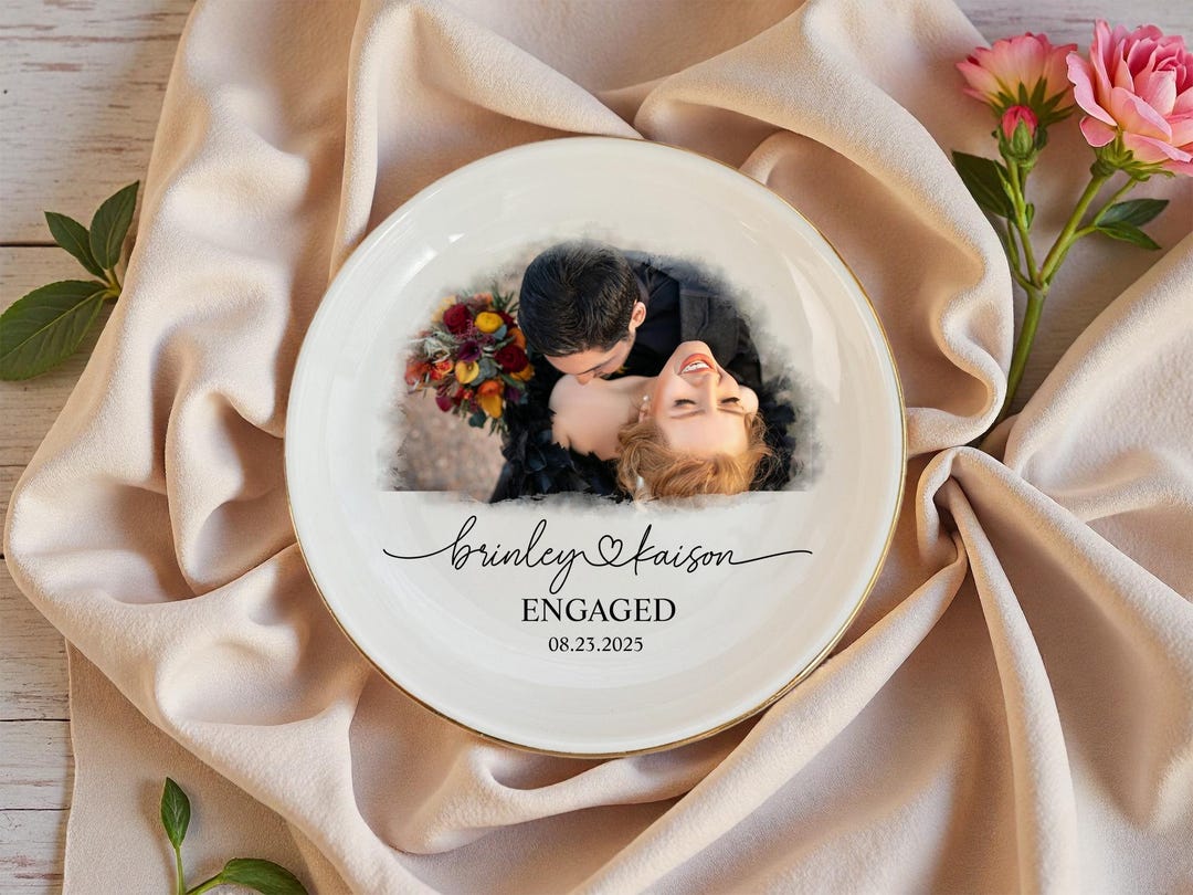 Personalized Engagement Ring Dish, Custom Photo Jewelry Tray With Names ...