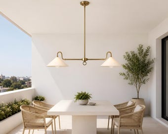 Lámpara colgante de latón de 2 luces, lámpara de araña moderna de mediados de siglo para isla de cocina, comedor escandinavo