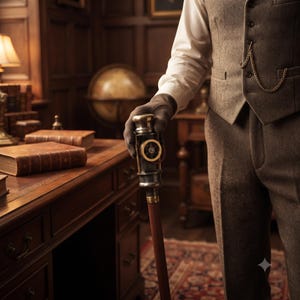 Viktorianischer, handgefertigter Steampunk-Spazierstock, mechanischer Messinggriff, Holzstock, Gothic-Cosplay-Requisite
