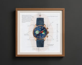 Impression d'art de la montre chronographe « Skipper » Tag Heuer Carrera – Décoration horloger (téléchargement numérique)