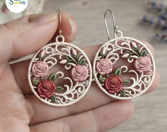 Rose Wreath Circular Earrings FSL – Freestanding Lace Embroidery Design