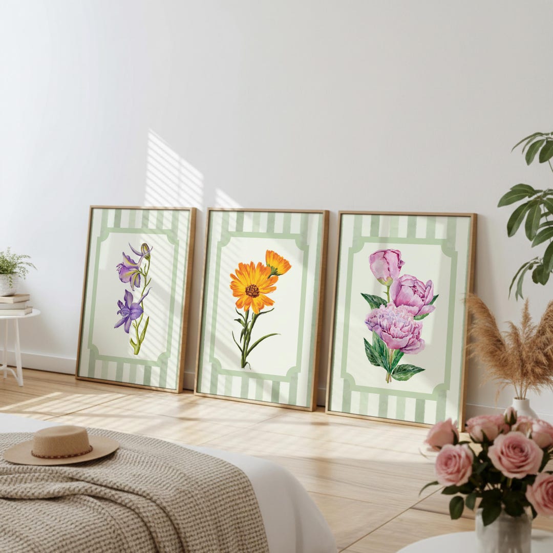 Sage Green Botanical Wall Art Set of 3 | Floral Printable Art ...