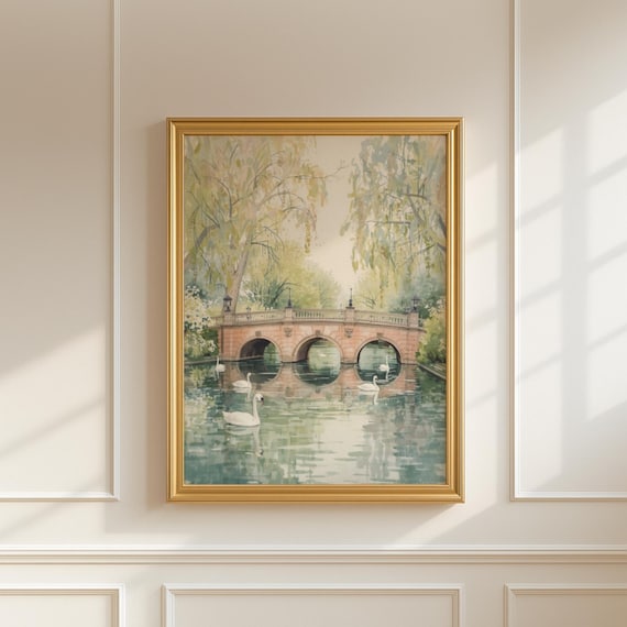 Boston Public Garden - Cozy Wall Art | Fireplace Wall Art | Boston Wall Art | Serene Watercolor Landscape Painting | Cool Girl Wall Art