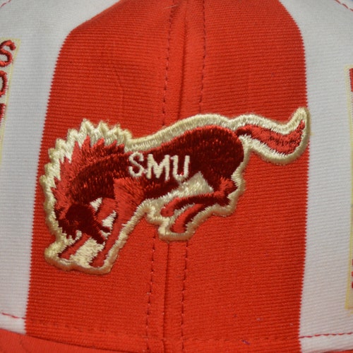 Vintage 1980's Southern Methodist University retailer Mustangs AJD Lucky Stripe Trucker Hat! 80s NCAA SMU Football Snapback!