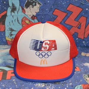 Vintage 1980's McDonalds Team USA Olympics Trucker Hat 80s Red, White and Blue Patriotic Snapback image 1