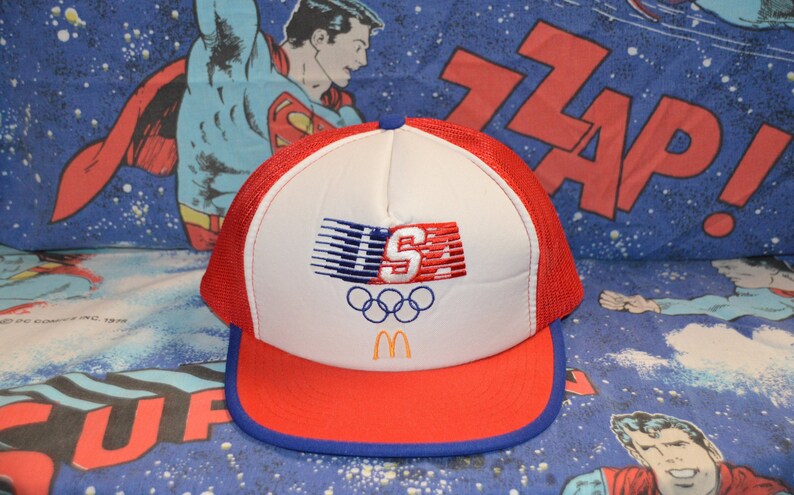 Vintage 1980's McDonalds Team USA Olympics Trucker Hat 80s Red, White and Blue Patriotic Snapback image 1