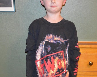 Vintage 1990s WCW Youth Wrestling Shirt!!! 90s NWO Wolf Pack Longsleeve Kid's Tee!!!