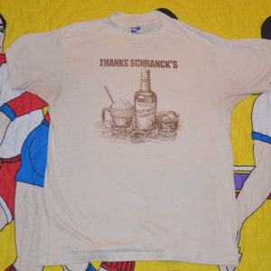 Vintage 1980&#39;s Schranks Root Beer Schapps Shirt!!! 80s 50/50 Paper Thin Liquor Booze Tee!!!