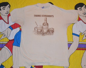 Vintage 1980's Schranks Root Beer Schapps Shirt!!! 80s 50/50 Paper Thin Liquor Booze Tee!!!