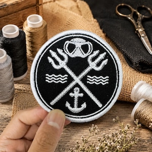 Scuba Diving Morale Patch - Diver Mask and Tridents Embroidery - Hook and Loop Tactical Patch for Scuba Gear Bag, BCD, and Wetsuit Accessory