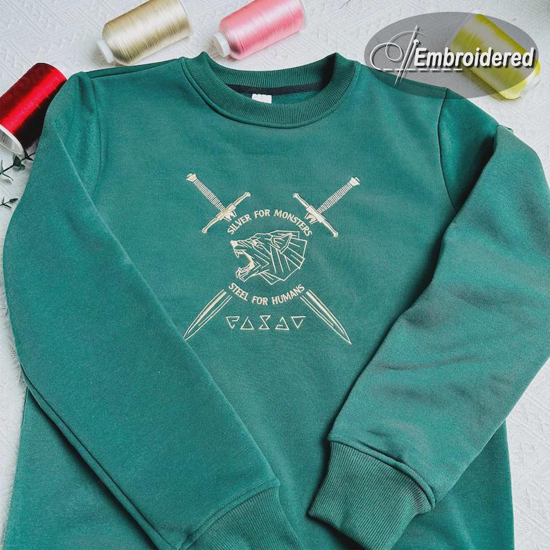 The Witcher Embroidered Sweatshirt: Silver for Monsters, Steel for Humans image 3