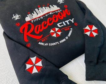 Embroidered Raccoon City Sweatshirt, Umbrella Corporation Hoodie, Horror Gamer Merch