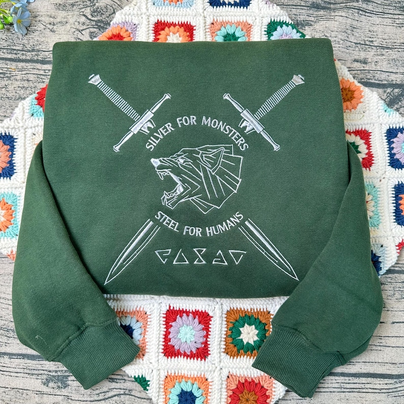 The Witcher Embroidered Sweatshirt: Silver for Monsters, Steel for Humans image 1