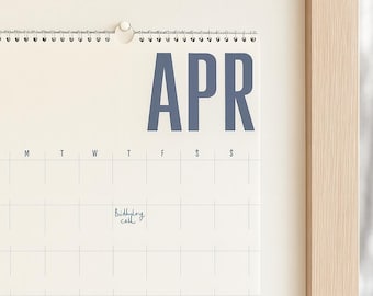 Scandinavische Japandi-kalender 2026, minimalistische muurplanner, modern neutraal A3-ontwerp